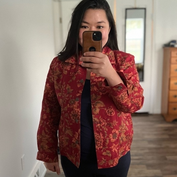 𝅺vintage 90s- 80s- Blouse- Jacket- Top- Floral- Red - Picture 5 of 7